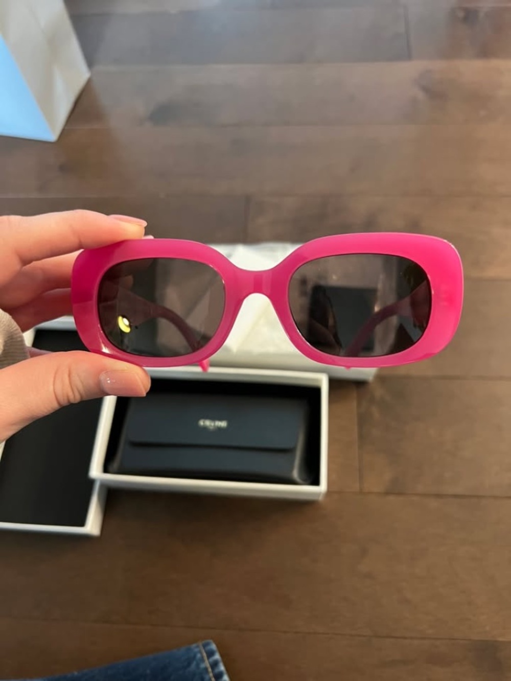 CELINE Bold 3 Dots Acetate Rectangle Sunglasses